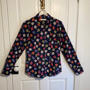 0039 Italy 90’s inspired blue multicolor flower button down shirt size small EUC